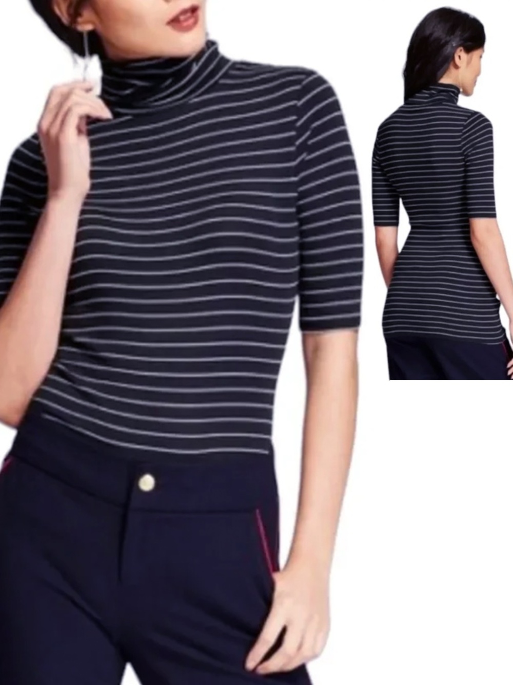 NWT Vince Coastal Striped Cotton Mock Top